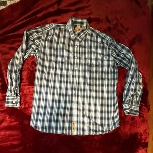 Larry Mahan Blue and White Casual Button Down Shirt
